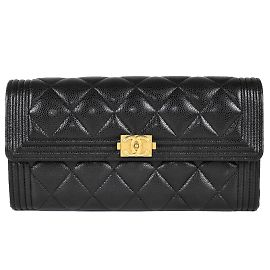 Portefeuille Long Boy Chanel en Cuir Caviar Noir Noir