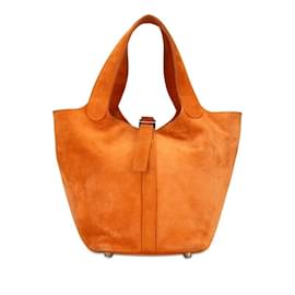 Hermès-Sac à main tote Hermes Picotin PM-Orange