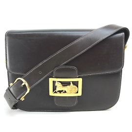 Céline Bolsa de ombro de couro marrom vintage Celine Marrom