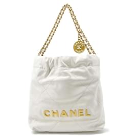 Chanel-Bolso Chanel 22 Marca Coco Cuero de ternera brillante-Blanco