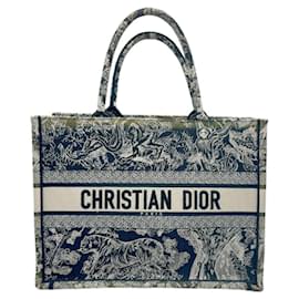 Christian Dior-Sac fourre-tout en toile marine et blanc cassé Christian Dior-Blanc cassé,Bleu Marine