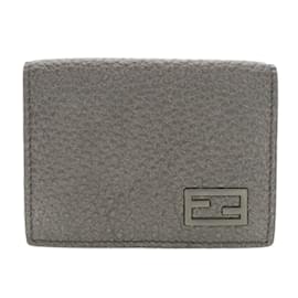 Fendi-Fendi Gray Calfskin Bi-fold Wallet-Brown