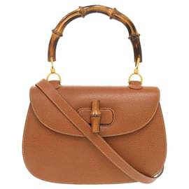 Gucci-Gucci Bamboo Leather Handbag-Brown