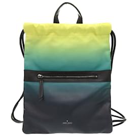 Jimmy Choo Drawstring Leather Backpack Green Yellow