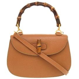 Gucci-Gucci Bamboo Leather Handbag-Brown