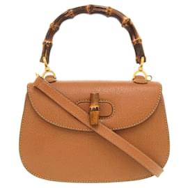 Gucci-Gucci Bamboo Leather Handbag-Brown