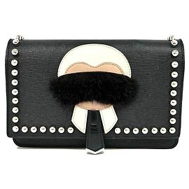 Fendi Carlito Chain Wallet in Black Leather Black