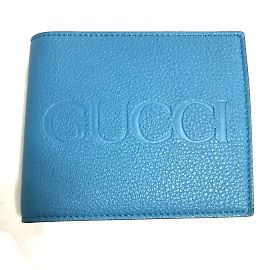 Gucci Blue Leather Bi-Fold Wallet Blue