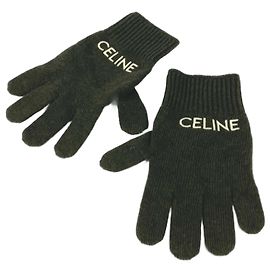 Céline Wool Gloves Khaki White Other