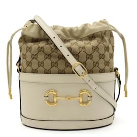 Gucci-Bolsa bucket em lona GG Horsebit 1955 da Gucci-Bege,Cru