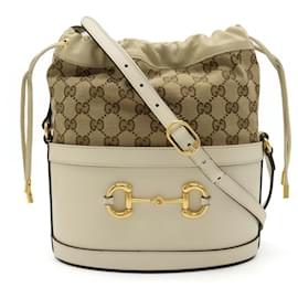 Gucci-Bolsa bucket em lona GG Horsebit 1955 da Gucci-Bege,Cru