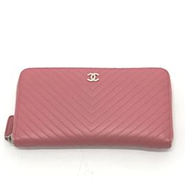 Chanel-Cartera larga de cuero rosa Chanel-Rosa