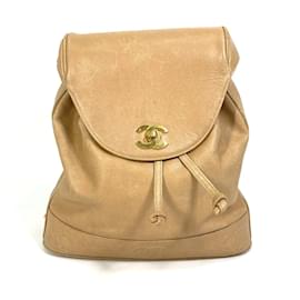 Chanel-Chanel Vintage Beige Leather Backpack-Beige