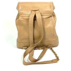 Chanel-Chanel Vintage Beige Leather Backpack-Beige