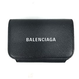 Balenciaga Black Leather Card Case Black