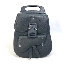 Christian Dior Black Leather Saddle Backpack Black