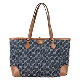 Gucci-Bolsa tote em denim Gucci Ophidia GG-Azul