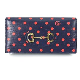 Gucci 621892 Horsebit 1955 Dot Polka Dot Long Wallet Navy blue