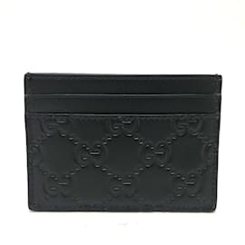 Gucci-Gucci 473927 Sima Card Case in Black-Black