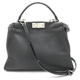 Fendi-Graue Lederhandtasche Fendi Celeria Peekaboo-Braun