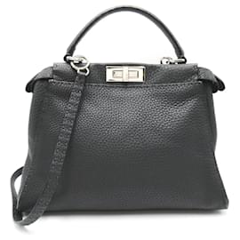 Fendi-Graue Lederhandtasche Fendi Celeria Peekaboo-Braun