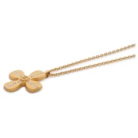 Chanel-Chanel Gold Rhinestone Clover Motif Necklace-Golden