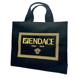 Fendi-Fendi x Versace Fendace Canvas Handbag-Black,Golden