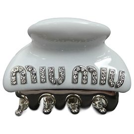 Fermaglio per capelli Miu Miu argento e bianco Argento Bianco