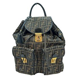 Fendi brauner Canvas- und Leder-Rucksack Braun