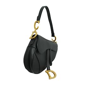 Christian Dior-Christian Dior Black Leather Saddle Handbag-Black