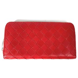 Carteira longa de couro vermelho Bottega Veneta Vermelho