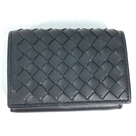 Bottega Veneta Black Leather Tri-Fold Wallet Black