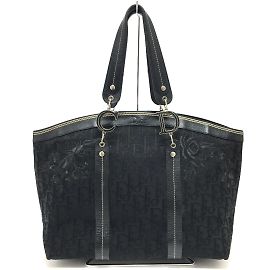 Christian Dior Tote Bag mit schwarzer Blumenstickerei Schwarz