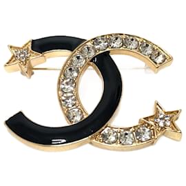 Chanel-Broche Chanel 23A en oro y negro-Dorado