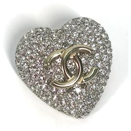 Chanel-Broche en forme de cœur en strass Chanel 20S-Argenté