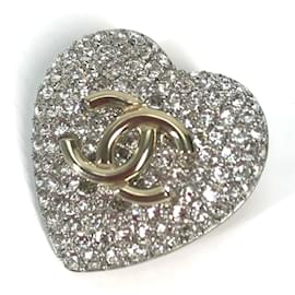 Chanel-Broche en forma de corazón con strass Chanel 20S-Plata