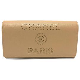 Chanel Beiger Leder Langgeldbörse Beige