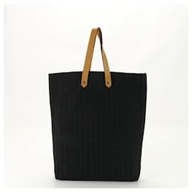 Hermès-Hermes Amedaba Leather Canvas Shoulder Bag-Black