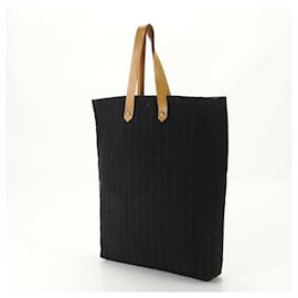 Hermès-Hermes Amedaba Leather Canvas Shoulder Bag-Black