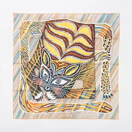 Hermès-Hermes Carre 90 Le Chat Cat Scarf-Yellow