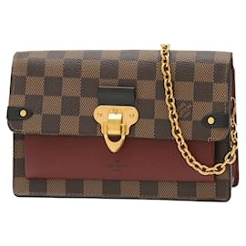 Louis Vuitton-Louis Vuitton Damier Portemonnaie Vavin mit Kette-Braun,Bordeaux,Damier ebene