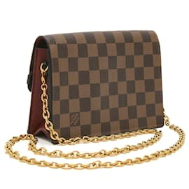 Louis Vuitton-Louis Vuitton Damier Portemonnaie Vavin mit Kette-Braun,Bordeaux,Damier ebene