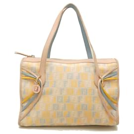 Fendi-Fendi Beige Canvas and Leather Tote Bag-Beige