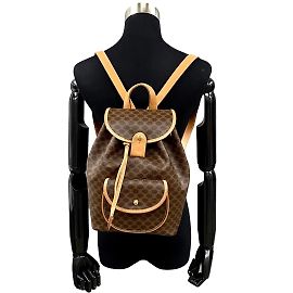 Céline Celine Macadam Blason Triomphe Pattern Leather Rucksack Brown