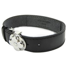 Louis Vuitton Black Leather Charm Bracelet Black