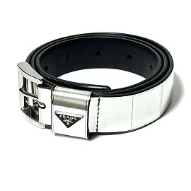 Prada Men's Silver Brushed Leather Belt Silvery