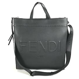 Fendi-Fendi 7VA583 Black Leather Tote Bag-Black