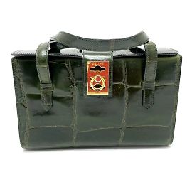 Céline Celine Green Croco Embossed Handbag Green