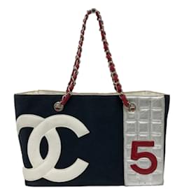 Chanel-Chanel Navy Cloth Tote Bag-Navy blue