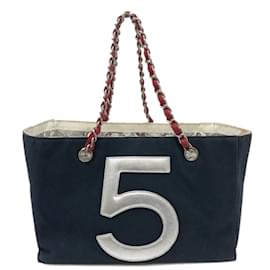 Chanel-Chanel Navy Cloth Tote Bag-Navy blue